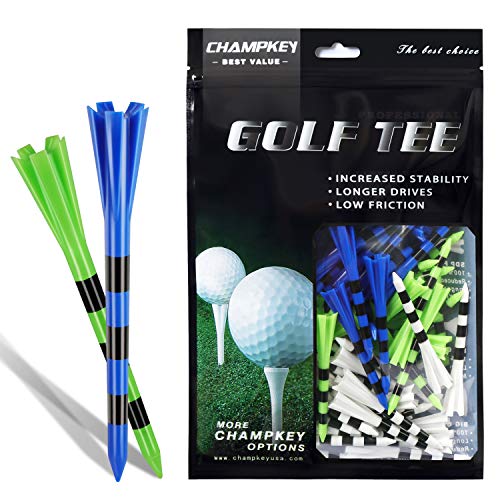 Champkey SDP Plus Golf Tees 75 Pack or 30 Pack- Reduces Friction & Side Spin 5 Prongs Plastic Tees