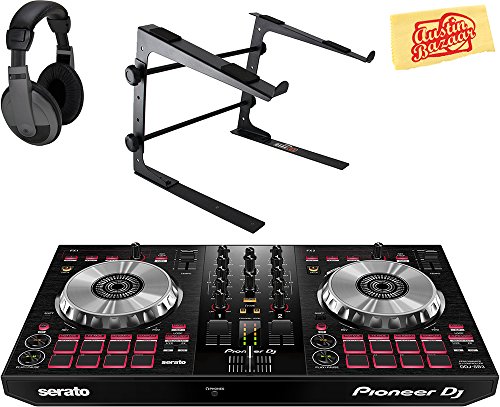 Pioneer DDJ-SB3 DJ Controller for Serato DJ Lite Bundle with Stand, Headphones, and Austin Bazaar Polishing Cloth