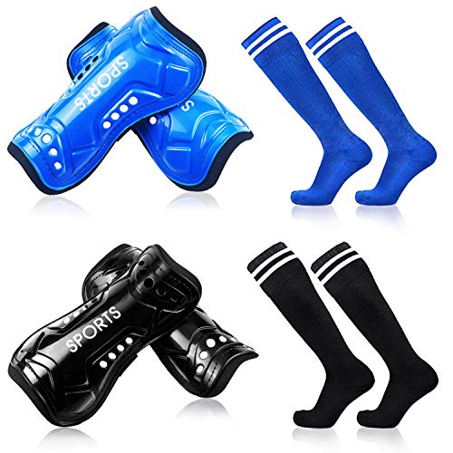 Youth Soccer Shin Guards, 2 Pair Lightweight and Breathable Child Calf Protective Gear Soccer Equipment for 3-10 Years Old Boys Girls Children Teenagers (Blue Set)