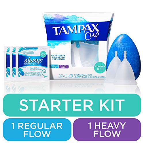 Tampax Menstrual Cups Starter Kit, Tampon Alternative, Heavy and Regular Flow Multipack, Reusable, 12 Hours of Flexible Comfort-fit Protection, with Free Always Wipes and Liners