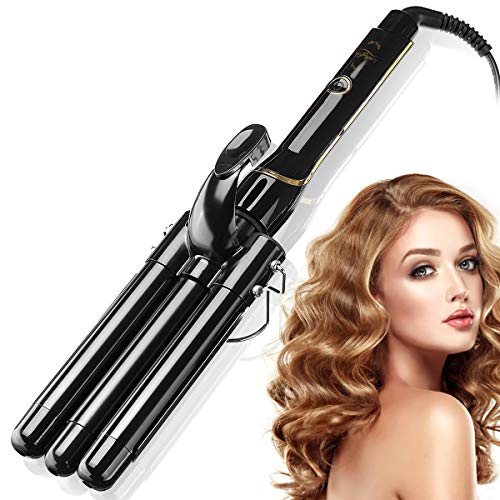 Hair Curling Iron 3 Barrel 22mm with LCD Temperature Display, Luckyfine Barrel Hair Curling Waver Ceramic Anti-Scald, Portable Ions Hair Curler Hair Styler for Travel