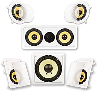 Acoustic Audio by Goldwood HD516 in-Wall/Ceiling Home Theater Surround 5.1 Speaker System, 6.5-Inch, White