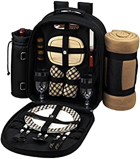 Picnic at Ascot Original Equipped 2 Person Picnic Backpack with Cooler, Insulated Wine Holder & Blanket - Designed & Assembled in the USA