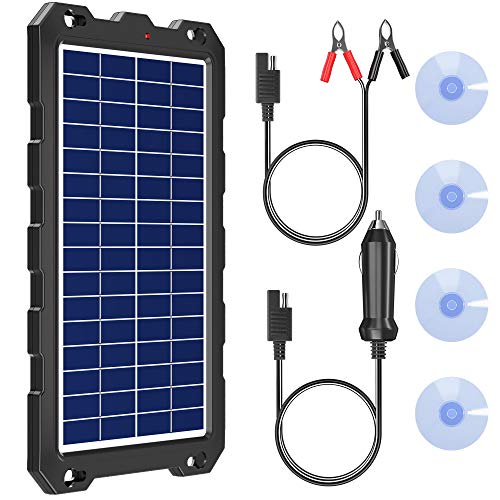 POWOXI Solar Battery Charger 12 Volt 10W Solar Panel Kit for Car, Boat, RV, Trailer, Motorcycle, Marine, Automotive, Powersports, Snowmobile, etc.