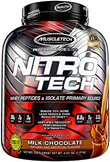 Whey Protein Powder | MuscleTech Nitro-Tech Whey Protein Isolate & Peptides | Lean Protein Powder for Muscle Gain | Muscle Builder for Men & Women | Sports Nutrition | Chocolate, 4 lb (40 Servings)