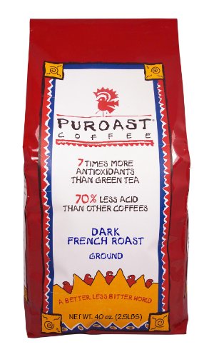 Puroast Low Acid Ground Coffee, French Roast, High Antioxidant, 2.5 Pound Bag