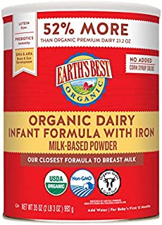 Earth's Best Organic Dairy Infant Powder Formula with Iron, Omega-3 DHA and Omega-6 ARA, 35 Ounce