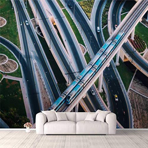 3D Wallpaper Highway Intersection and Metro Train in UAE Self Adhesive Bedroom Living Room Dormitory Decor Wall Mural Stick and Peel Background Wall Ceiling Wardrobe Sticker