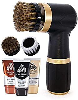 Electric Shoe Polisher Kit (10 Piece) - Quick & Easy Shine, Portable Handheld Machine for Leather Shoes Polish and Care, 6 Brushes, Black & Brown Shoe Cream, Leather Conditioner Set, for Home Office