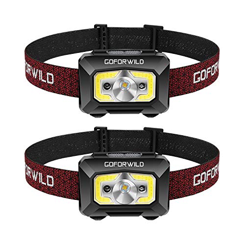 GOFORWILD Rechargeable Headlamp, COB Enhanced Headlamp, 500 Lumens Ultra Bright Cree LED Rechargeable Flashlight, Red Light and Motion Sensor, Waterproof, for Camping, Hiking, Outdoors (2 pack)