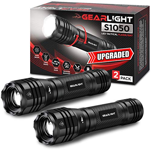 GearLight LED Flashlights S1050 [2 Pack] - Powerful High Lumens Zoomable Tactical Flashlight - Bright Small Flash Light for Camping Accessories, Emergency Gear