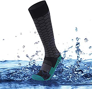 SuMade 100% Waterproof Socks, Boot Socks for Women Youth Winter Breathable Knee High Cushioned Misture Wicking Fashion Thermal Cycling Hiking Camping Ice Fishing Socks 1 Pair (Black&Green, Small)