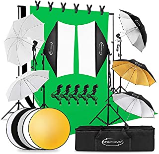 ShowMaven Lighting Kit Photography, 6.5ft x 10ft Background Support System and Umbrellas Softbox Continuous Lighting Kit for Photo Studio Product, Portrait and Video Shoot Photography