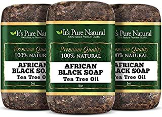 Its Pure Natural African Black Soap Bars with Tea Tree Oil (Pack of 3) | Organic Raw Soap for Face & Body | Moisturizing, Hydrating & Cleansing Bars for Acne, Psoriasis, Spot Treatment, Eczema