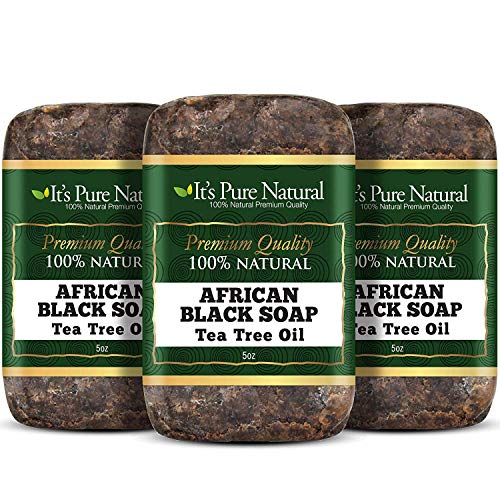 Its Pure Natural African Black Soap Bars with Tea Tree Oil (Pack of 3) | Organic Raw Soap for Face & Body | Moisturizing, Hydrating & Cleansing Bars for Acne, Psoriasis, Spot Treatment, Eczema