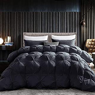 Grandeur Linens Luxurious Goose Down Comforter Duvet Insert, Premium Pinch Pleat Design, 1200 Thread Count 100% Egyptian Cotton, 750+ Fill Power, 70 oz Fill Weight (King - Black)