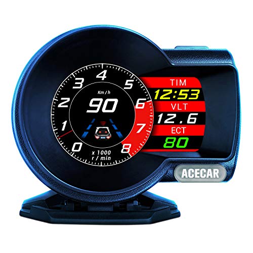 ACECAR F8 Universal Car HUD Dual System Head Up Display Digital OBD/GPS Speedometer OBDII EUOBD with Test Brake Test Overspeed Alarm HD LCD Refitting Code Table Display