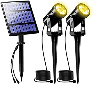 2W Solar Spotlights Warm White, T-SUNUS Solar Lights Outdoor IP65 Waterproof Solar Security Lamps, Double Head Landscape Lights for Flag Tree Garage Deck Garden Wall Backyard