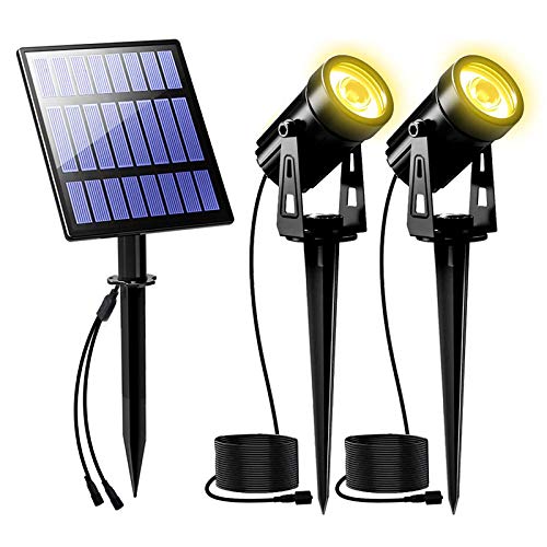 2W Solar Spotlights Warm White, T-SUNUS Solar Lights Outdoor IP65 Waterproof Solar Security Lamps, Double Head Landscape Lights for Flag Tree Garage Deck Garden Wall Backyard