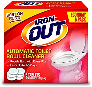 Iron OUT AT46N Automatic Bowl, Repel Rust and Hard Water Stains with Every Flush Household Toilet Cleaner, Pack of 1, 6 Tablets, White, 6 Count