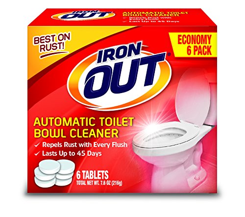 Iron OUT AT46N Automatic Bowl, Repel Rust and Hard Water Stains with Every Flush Household Toilet Cleaner, Pack of 1, 6 Tablets, White, 6 Count