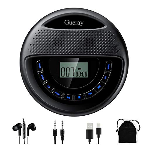 CD Player Portable with Dual Stereo Speakers, Rechargeable CD Player for Car, LED Display 10 Hours Playing Time Backlight Design Anti-Skip Protection Walkman, Personal CD Player with Headphones