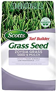 Scotts Turf Builder Grass Seed Zoysia Grass Seed and Mulch, 5 lb. - Full Sun and Light Shade - Thrives in Heat & Drought - Grows a Tough, Durable, Low-Maintenance Lawn - Seeds up to 2,000 sq. ft.