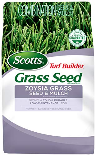 Scotts Turf Builder Grass Seed Zoysia Grass Seed and Mulch, 5 lb. - Full Sun and Light Shade - Thrives in Heat & Drought - Grows a Tough, Durable, Low-Maintenance Lawn - Seeds up to 2,000 sq. ft.