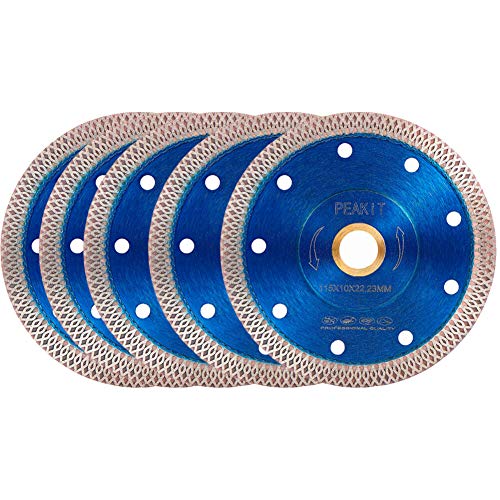 PEAKIT Fast Diamond Saw Blade 4.5 Inch 5 Pack Tile Grinder Blade for Ceramics Porcelain Granite Marble Dry Wet Tile Cutter