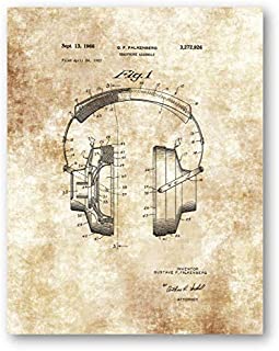 Headphone Over the Ear Stereo Drawing - 11 x 14 Unframed Patent Print - Great Gift for Musicians, Music Lovers or Audiophile - Music Room, Recording Studio, Mancave, Home Office Decor