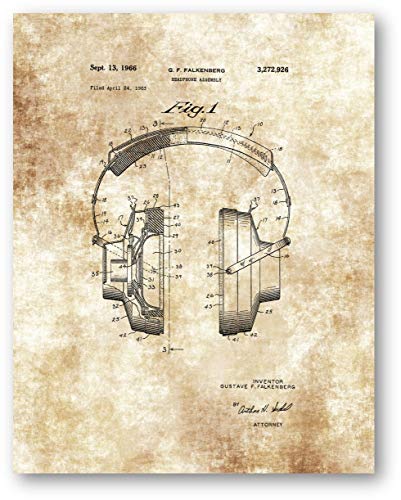 Headphone Over the Ear Stereo Drawing - 11 x 14 Unframed Patent Print - Great Gift for Musicians, Music Lovers or Audiophile - Music Room, Recording Studio, Mancave, Home Office Decor