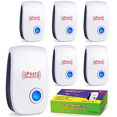 XVEN Ultrasonic Pest Repeller, (6-Pack) Electronic Plug in Mouse and Rat Repeller, Repel Bugs Mice Roaches Spiders Rats Bats Birds Flies Mosquitoes Fleas Rodents-White