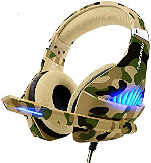 Gaming Headset for PS4 Xbox One PC, Beexcellent Deep Bass PS4 Headset with Noise Immunity Mic, LED Light, Friction-Reduction Cable, High Comfort Earmuff-Camo