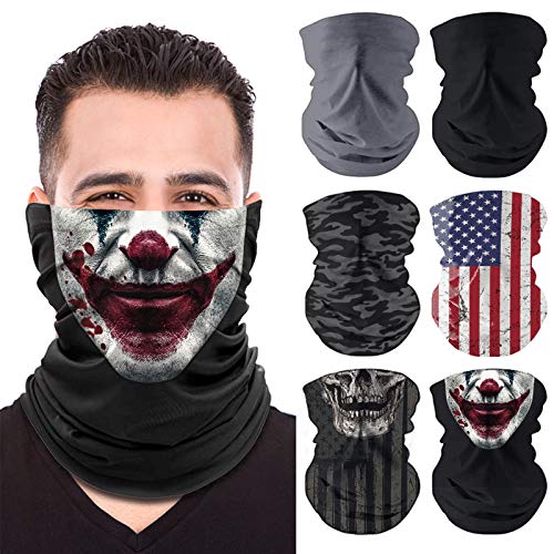 Unisex Neck Gaiter Face Mask - 6 Pack Elastic Balaclava, Neck Gator, Reusable Face Scarf Masks for Men and Women