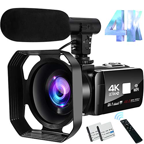 4K Video Camera Camcorder 48MP Image Vlogging Camera with Wi-Fi Video Camera for YouTube with Microphone, Remote Control and Touch Screen