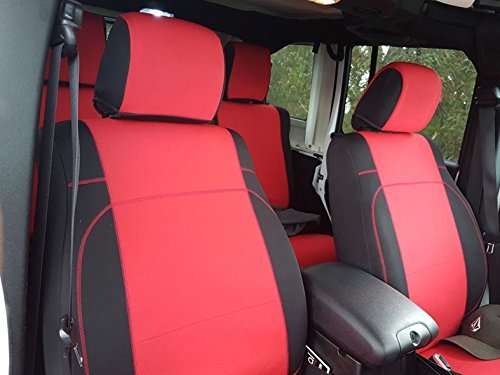 GEARFLAG Neoprene Seat Cover Custom fits Wrangler JK 2/4 Doors 2007-18 with no Side airbag (Front Pair Seats only) (Red / Black)