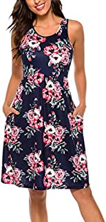 OURS Womens Spring Floral Sleeveless High Waist Bohemian Dresses XXL Navy Blue