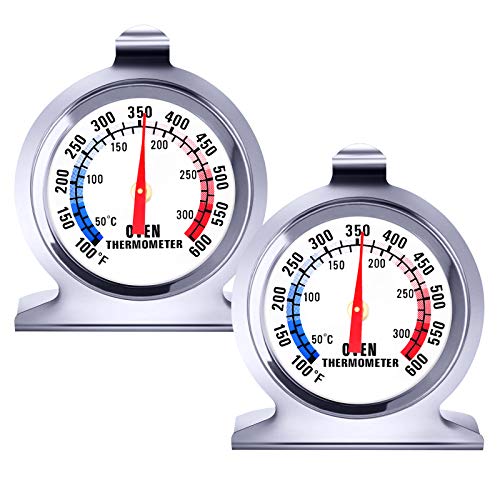 2 Pack Oven Thermometer - 100-600°F Instant Read Stainless Steel Thermometer, Kitchen Cooking Thermometer, Large Dial Grill Smoker Monitoring Thermometer for Fry Chef, BBQ Baking, Home Cooking