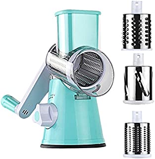 Professional Mandoline Slicer/Shredder - Rotary Drum Grater Vegetable Cutter With 3 Stainless Steel Blades For Fruits Vegetables Cheeses Home Kitchen Tool