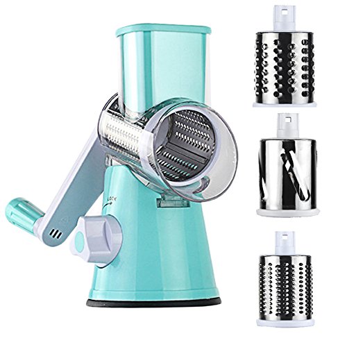 Professional Mandoline Slicer/Shredder - Rotary Drum Grater Vegetable Cutter With 3 Stainless Steel Blades For Fruits Vegetables Cheeses Home Kitchen Tool