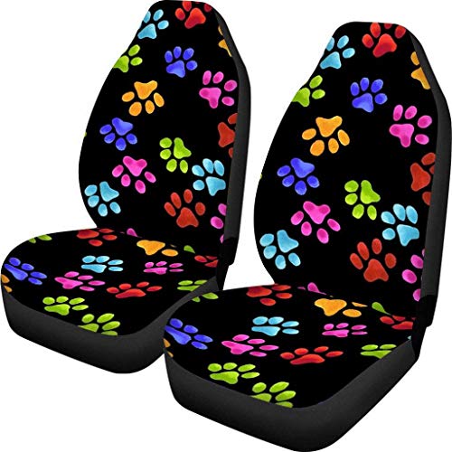 chaqlin Seat Covers for Cars Auto Car Accessories for Women Girl Cute Colorful Puppies Dog Paw Print Funny Front Seat Cover for Truck Sedan SUV Gift