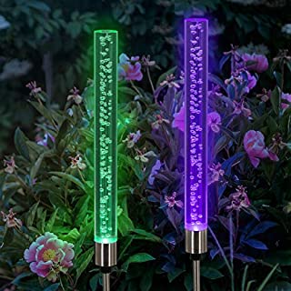 Exhart Solar Bubble Stake Lights, 2 Pack Acrylic Tube Light, RGB Color Changing Solar Garden Decor for Pathway, Patio, Yard, Driveway, Events & More (1 W Bubble Light 10