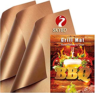 SKYBD Copper Grill Mat (Set of 3) Non-Stick BBQ Grilling &Baking Mats for Gas, Charcoal, Electric Grill Sheet - Reusable and Easy to Clean-15.75 x 13 Inch¡­