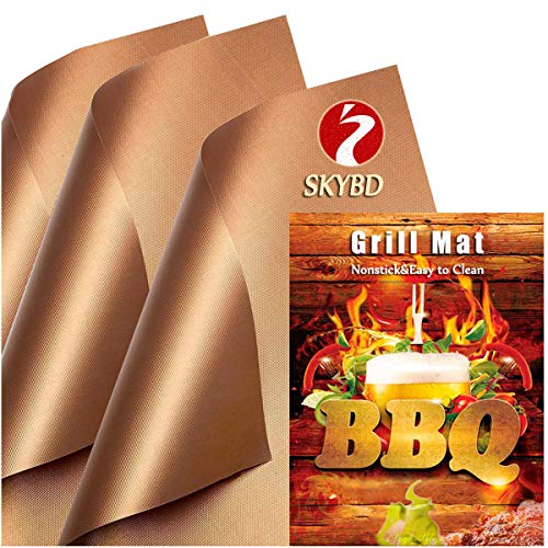 SKYBD Copper Grill Mat (Set of 3) Non-Stick BBQ Grilling &Baking Mats for Gas, Charcoal, Electric Grill Sheet - Reusable and Easy to Clean-15.75 x 13 Inch¡­