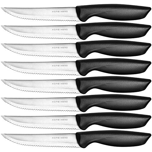 Home Hero Steak Knives Set of 8 - Steak Knife Set - Serrated Steak Knives Dishwasher Safe Steak Knives - Steak Knifes Set of 8 - Stainless Steak Knives Serrated - Dinner Knives - Stainless Steel