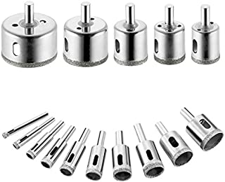 15PCS Diamond Drill Bits, Tile Hole Saw Remover Tools for Ceramic Glass, Porcelain, Granite Stone Hollow Core Drill Bit Set 6-50mm