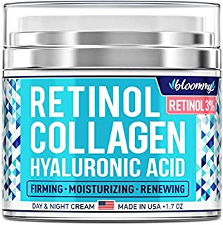 BLOOMMY Collagen & Retinol Cream - Made in USA - Anti Aging Cream for Face with Hyaluronic Acid - Anti Wrinkle Day & Night Retinol Moisturizer 1.7 oz