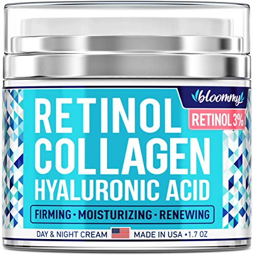 BLOOMMY Collagen & Retinol Cream - Made in USA - Collagen Anti Aging Cream for Face with Hyaluronic Acid - Day & Night Retinol Moisturizer - Anti Wrinkle Facial Cream - 1.7 oz