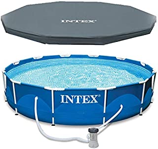 Intex 28211EH 12-Foot x 30-inch Metal Frame Round 6 Person Outdoor Above Ground Swimming Pool with GFCI Filter Pump and Pool Cover