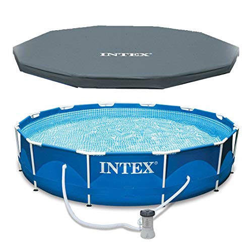 Intex 28211EH 12-Foot x 30-inch Metal Frame Round 6 Person Outdoor Above Ground Swimming Pool with GFCI Filter Pump and Pool Cover